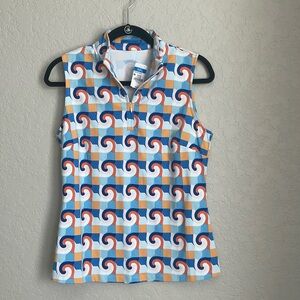 NWT ✨ J. McLaughlin Top Multi Deco Crest Sleeveless Bedford Mock Neck